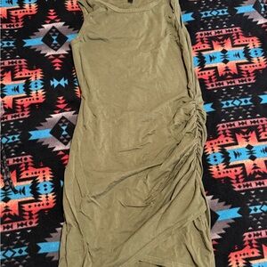 Olive Green Ruched Sleeveless Dress